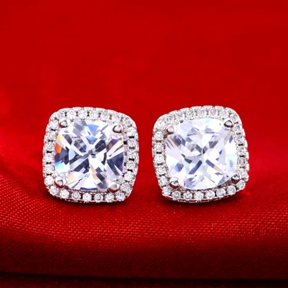 Pretty Square Cut White Diamond Earrings